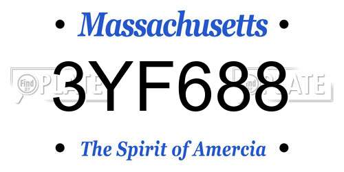 3YF688 Massachusetts License Plate