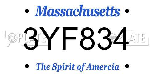 3YF834 Massachusetts License Plate