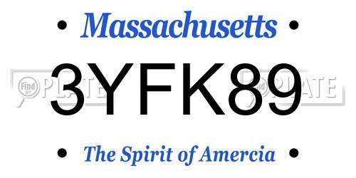 3YFK89 Massachusetts License Plate