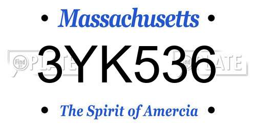 3YK536 Massachusetts License Plate