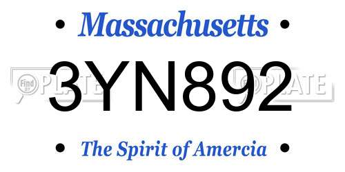 3YN892 Massachusetts License Plate