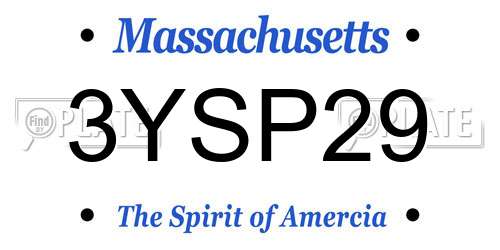 3YSP29 Massachusetts License Plate