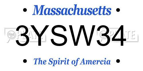 3YSW34 Massachusetts License Plate
