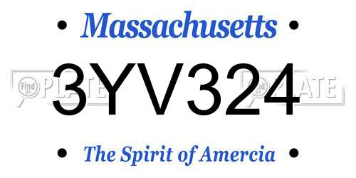 3YV324 Massachusetts License Plate
