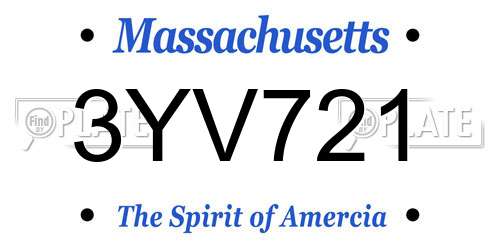 3YV721 Massachusetts License Plate