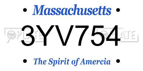 3YV754 Massachusetts License Plate