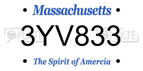 3YV833 Massachusetts License Plate