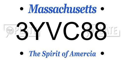 3YVC88 Massachusetts License Plate