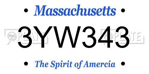 3YW343 Massachusetts License Plate