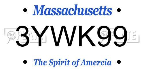 3YWK99 Massachusetts License Plate