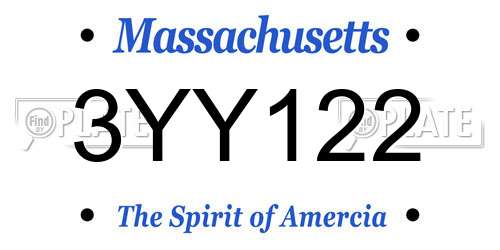 3YY122 Massachusetts License Plate