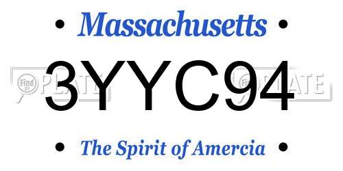 3YYC94 Massachusetts License Plate