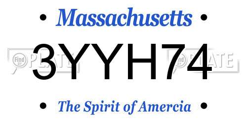 3YYH74 Massachusetts License Plate