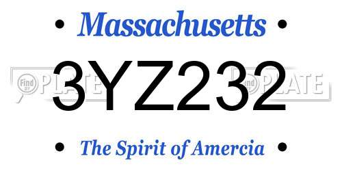 3YZ232 Massachusetts License Plate