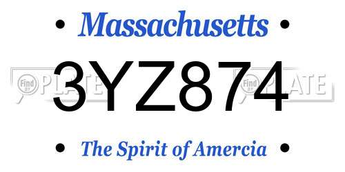 3YZ874 Massachusetts License Plate