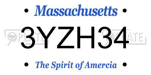 3YZH34 Massachusetts License Plate
