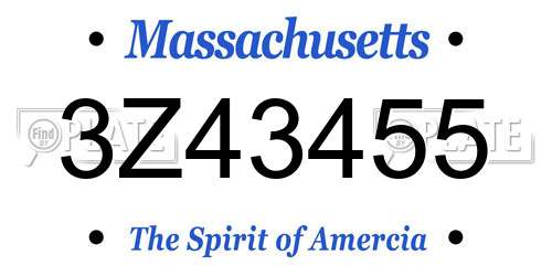 3Z43455 Massachusetts License Plate