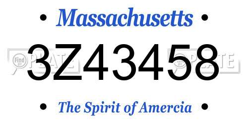 3Z43458 Massachusetts License Plate