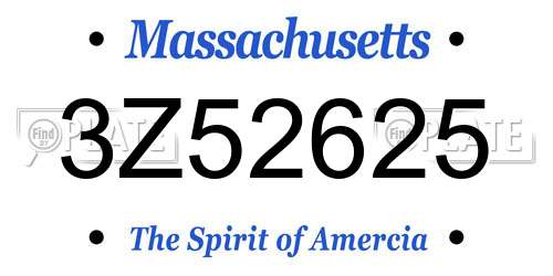 3Z52625 Massachusetts License Plate