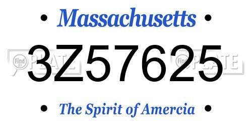 3Z57625 Massachusetts License Plate