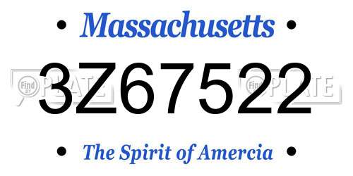 3Z67522 Massachusetts License Plate