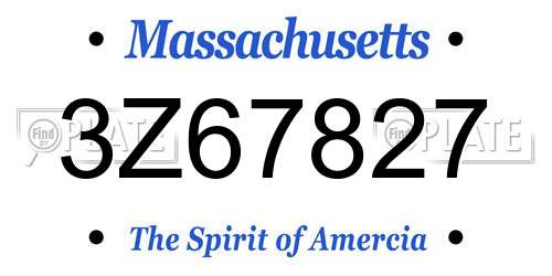 3Z67827 Massachusetts License Plate