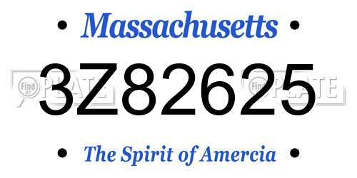 3Z82625 Massachusetts License Plate