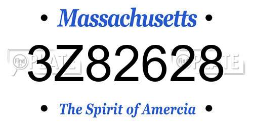 3Z82628 Massachusetts License Plate