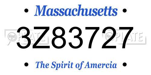 3Z83727 Massachusetts License Plate