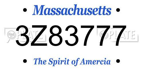 3Z83777 Massachusetts License Plate