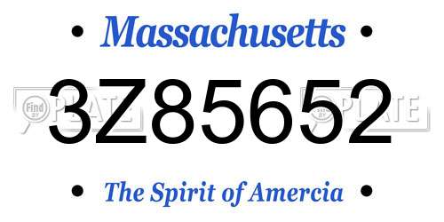 3Z85652 Massachusetts License Plate