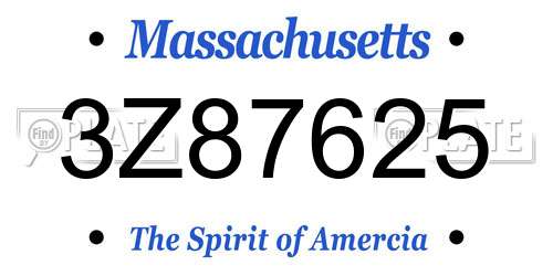 3Z87625 Massachusetts License Plate