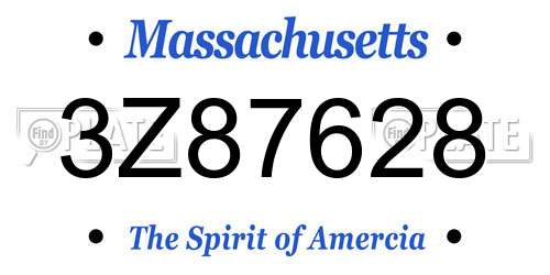 3Z87628 Massachusetts License Plate