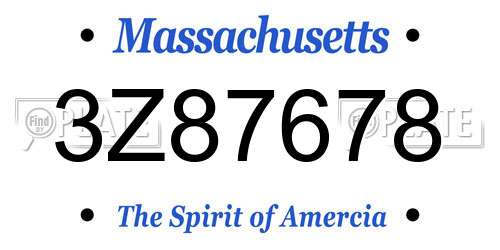 3Z87678 Massachusetts License Plate