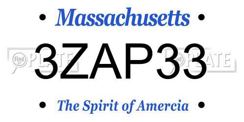 3ZAP33 Massachusetts License Plate
