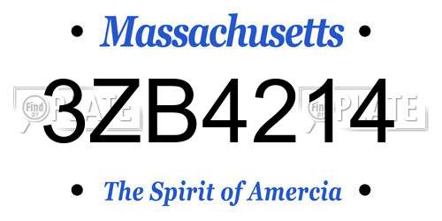3ZB4214 Massachusetts License Plate