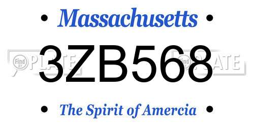 3ZB568 Massachusetts License Plate