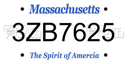 3ZB7625 Massachusetts License Plate