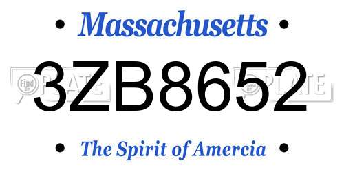 3ZB8652 Massachusetts License Plate