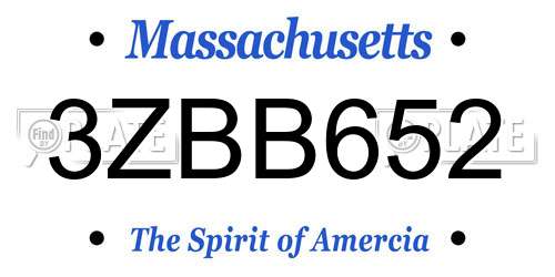 3ZBB652 Massachusetts License Plate