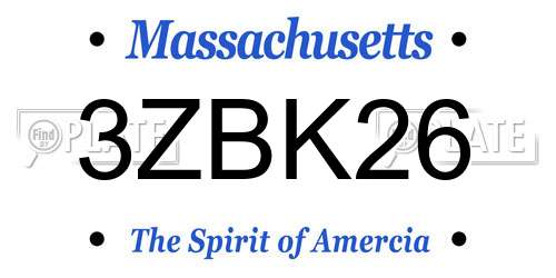 3ZBK26 Massachusetts License Plate