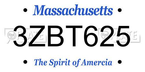 3ZBT625 Massachusetts License Plate