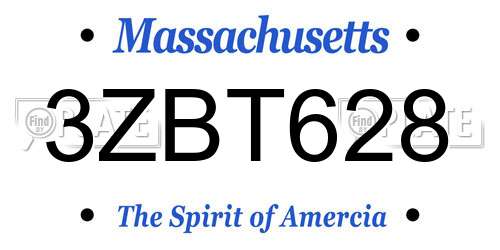 3ZBT628 Massachusetts License Plate