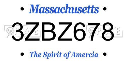 3ZBZ678 Massachusetts License Plate