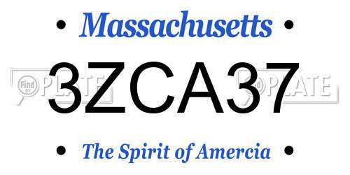 3ZCA37 Massachusetts License Plate