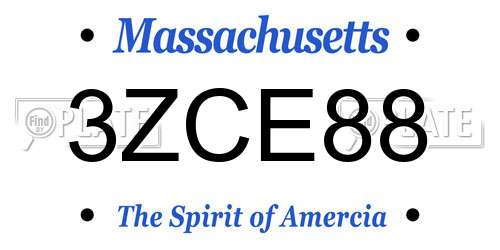 3ZCE88 Massachusetts License Plate