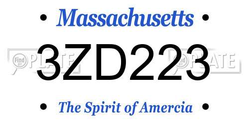 3ZD223 Massachusetts License Plate