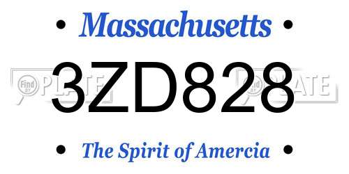 3ZD828 Massachusetts License Plate