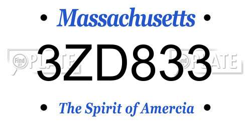 3ZD833 Massachusetts License Plate
