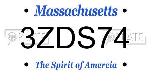 3ZDS74 Massachusetts License Plate